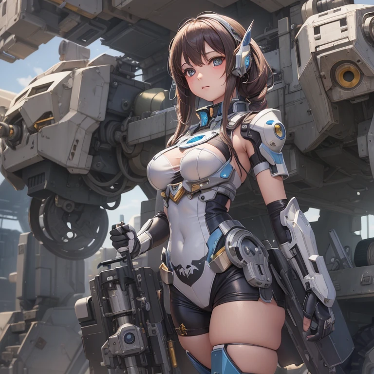 (((masterpiece)))、(((highest quality)))、((Super quality))、(High-definition CG illustrations)、((Very delicate and beautiful))、未来の街でバイクに座っているanimeの女の子, Cinematic Light、cyber punk、steampunk、2080s、anime、Art Station Trends、Rachel Walker、Mechanized Valkyrie Girl, A girl wearing mechanical cyber armor