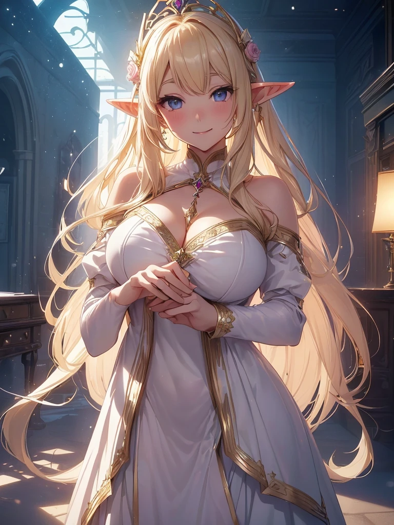 top-quality、Top image quality、​masterpiece、Super beautiful elf girl((24 year old、Best Bust、big bast、Bust 90,Beautiful long blonde hair ironed、A slender、 skating、Esbian、beautiful tiara、hiquality、Beautiful Art、Background with((starrysky)))masutepiece、visualart、depth of fields、low angle of morning sky、Yuki、Elven ears、、light magic、kosmos、、Happy smile、Gentle light、、Beautiful legs that are gentle on the skin、、、Number of fingers to achieve precise finger movements、ticker beautiful nude body、Beautiful underwear、NSFW..,elegent、Mystical　、Bedroom、Beautiful decoration of marble columns、Winters、Yucatin　Glamorous body、Sexy Sexy、　Morning light、Beautiful decoration、frontage、sexy  pose、real looking skin、on the bed、facing the front there、Open your legs、Show your crotch、Santa Cosplay、Christmas Party