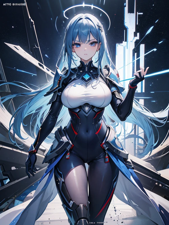 BREAK、1girl in、独奏、looking at the viewers、(young cute beautiful 18-year-old girl:1.1)、3D顔、beautiful a girl、beautiful countenance、cute little、Girlface、Kpop Idol、super model、Stunning innocent symmetrical face、(Hands of Guido Daniele)、Perfect body、Medium Breasted、Slim waist、Slim legs、(High Detail Skins:1.2)、radiant eyes、goddes、natural skin textures、shinny skin、de pele branca、beautifull detailed face、A detailed face、Authentic skin texture、Cute delicate face、finerly detailed face、the golden ratio、Golden Ratio Face、Expressive eyes、face perfect、flawless skin、Clear face、shinny hair、Proper body proportions、perfect anatomia、realistic skin textures、luscious lips、shiny lips、Natural makeup、Beautiful bright pupils、Slender figure、intricate eyes、Detailed pupils、 finely detailed face and eyes、long eyeslashes、red blush、Good Hand、perfect hand、Clean face、beautiful female bodies、Fine fine skin、oily shiny skin、(((((Mechanical halo、Star Hello、Complex mechanical bodysuit、Navy blue and black bodysuit、full armor、(Colorful glow floating:1.2)、(Energy Beam:1.3)、(Highly detailed worn metal texture:1.3)、scientific fiction、(Dark blue hair、Navy Blue theme、Blue coloring、Blue eyes:1.3)、Very long hair、(A human who emits an aura from his body:1.4)、(Blue Solo、Lone Girl、Japan Faces、short-cut、lightonface、Slim body、exoskeleton、metal gear、Cyberpunk style、(the perfect body:1.4)、Glittering blue colored eyes、Black and navy blue bodysuit、Tight Fit Clothing、Clothing that covers the whole body、Clothes that hide the skin、extremely delicate and beautiful、detailed skins、Slim body、Gentle smile、heroine、long boots、Gloves up to the elbow、Clothes that hide the skin、front facing、The energy light that turns towards the viewer is emitted from the body:1.4)、(Whole human body:2)、(lightning discharge lightning effects:1.2)、(Electrocution:1.3)、(Luminescent particles:1.4)、Hold the gun、buttle、(electric sparks、spark of light、Flying bullets、Dodge bullets、Buildings hit by missiles、Future technology drones hit laser weapons:1.3)、Adventurous appearance、stary sky、Colorful refraction、World of Wormholes、futuristic city street、cyberpunked、makina、 Very metallic texture、Neon light、(Night:1.4)、the wind、Rembrandt lighting、Space Warp、Fog、Pixel art、game art、key visual、Surreal、PBR Texturing、Anisotropy Filtering、Maximum clarity and sharpness、Albedo and specular maps、Multilayer Texture、Surface Shading、sub-pixel convolution、Accurate simulation of light-material interactions))))、(pureerosface_v1:0.5)、(ulzzang-6500:0.5)、(nffsw:0.6)、Facing the viewer、Future bride、Legendary girl、Childhood、Super lucky、Save the world、Future daughter-in-law、Compassion、Manifest in reality、Help me、Erudition、Intelligent、Eternal Life、Outstanding motor nerves、Have a sense of humor、One Love、dynamic ungle、Dynamic Actions、kindliness、Unremitting Love、Eternal youth、Always with you、Disease-free、Language proficiency、Lovesickness and love、Man of fate、Time Traveler、Kayowasa、vivaciousness、I feel energized when I'm with you))、(time machine、Beyond Time and Space、quantum computer、Transcendent、Big bang、How it all began、Skyscraper、Weapons of the future、rucksack、World conquest、leeway、rescue、Stargate、Encounters with the unknown、The real world、Planktonic、embers、battle field、Volumetric fog、Gray fog、fumo、 explosions、Apocalyptic、destroyed city background、buildings on fire:1.3)、