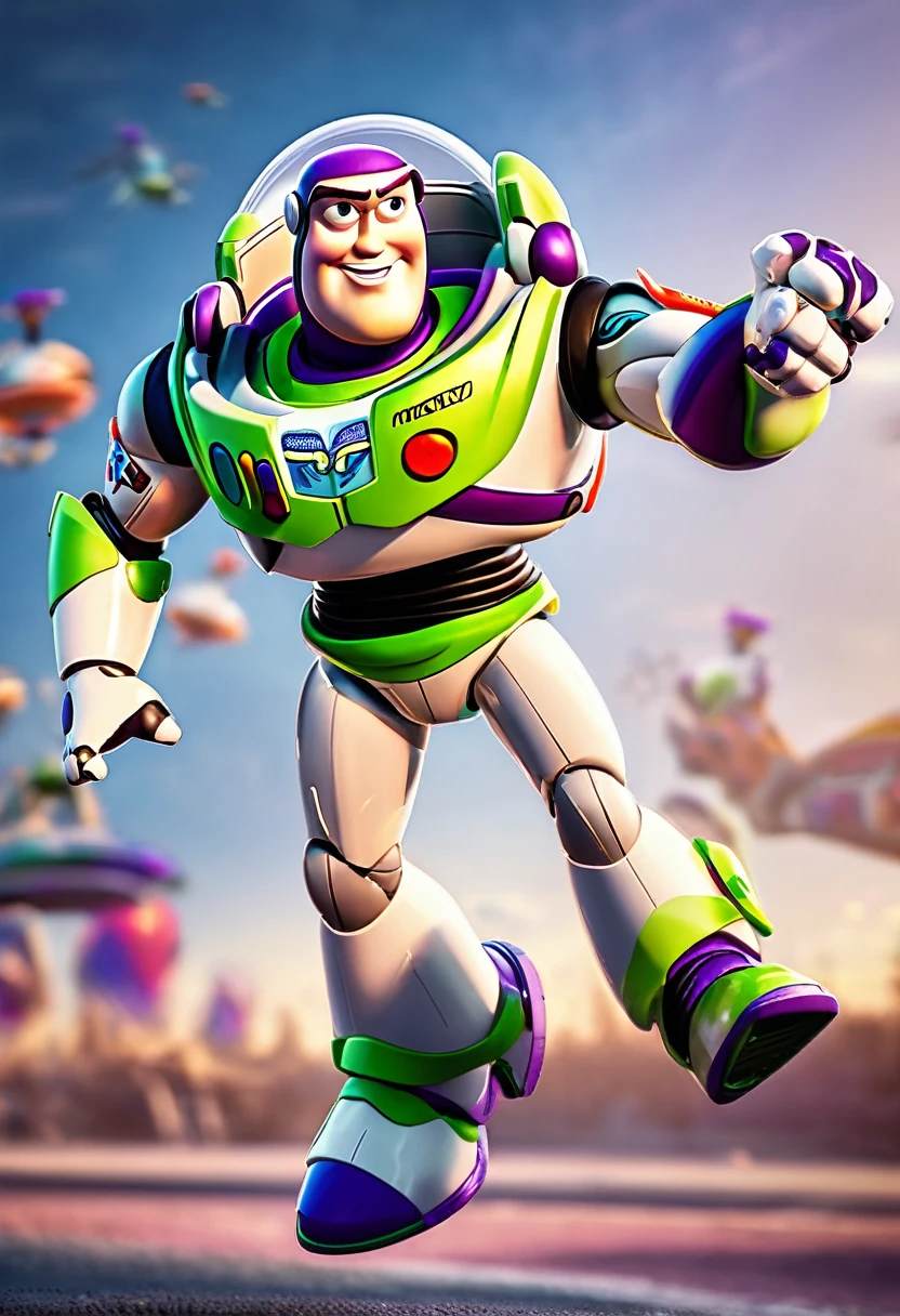 fotografia perfecta,enfoque de imagen,balance de colores, nitidez,musculoso,a Buzz Lightyear character, hyper-detailed, 3D render, highly realistic, photorealistic, studio lighting, sharp focus, physically-based rendering, extreme detailed description, professional, vibrant colors, dynamic pose, heroic, futuristic, space theme, metallic materials, glowing lights, cinematic angle, intricate details, epic scale