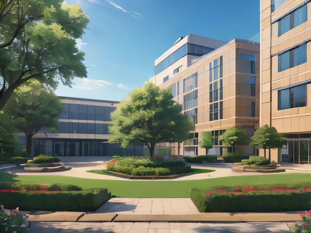 (highest quality:1.5), (masterpiece:1.5), (8K:1.5), Hospital Garden, exterior