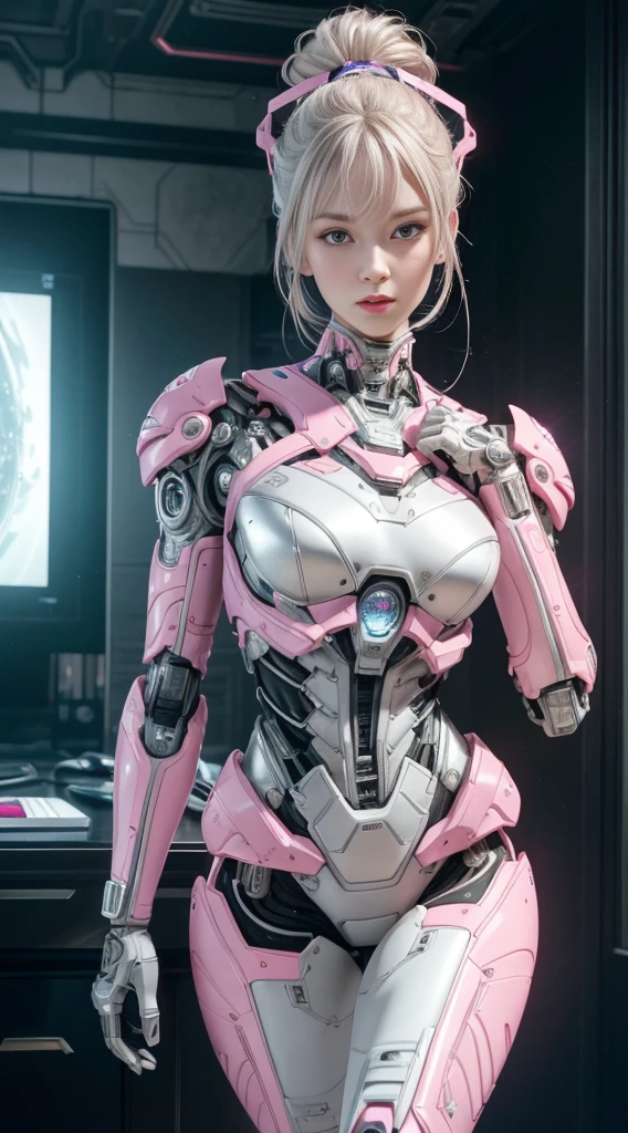 complex 3d render ultra detailed, android woman, cyborg, robotic parts, pink silver robotic suit, 150 mm, beautiful studio soft light, rim light, vibrant details, luxurious cyberpunk, lace, hyperrealistic, anatomical, facial muscles, cable electric wires, microchip, elegant, beautiful background, octane render, H. R. Giger style, 8k, best quality, masterpiece, illustration, an extremely delicate and beautiful, extremely detailed ,CG ,unity ,wallpaper, (realistic, photo-realistic:1.37),Amazing, finely detail, masterpiece,best quality,official art, extremely detailed CG unity 8k wallpaper, absurdres, incredibly absurdres, robot, pink silver halmet, full body,