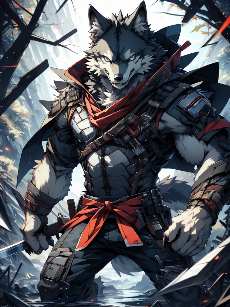 furry, male, anthro, (wolf Tail), Solo, Blue eyes, (Realistic eye details:1.2), (beautiful detailed eyes), anime character, there is a Wolf man with a sword and a cape on a cover of a magazine, anime cover, furry anthro magazine cover, magazine cover book with the title Deyfur, from arknights, high detailed official artwork, official artwork, arknights, ssss.Wolfman, hq artwork, best anime 4k konachan wallpaper, official artbook, illustration, official anime artwork, no type, anime style. 8k, 4k anime wallpaper, anime art wallpaper 8 k, 2 d art, 2d art, badass anime 8 k, by Yuumei, anime art wallpaper 4k, full body like, slim body, in a panoramic view, good looking