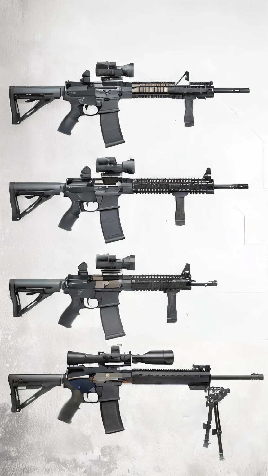 arafed shot of a group of guns on a white background, pulse rifles, products photo from gun magazine, rifles, realistic weapons, medium range, perfect guns, realistic weapon, weapons arrays, military weaponry, assault rifle, realistic guns, lots of weapon, firearms, accurate and detailed, different full body view, rifle, holding pdw