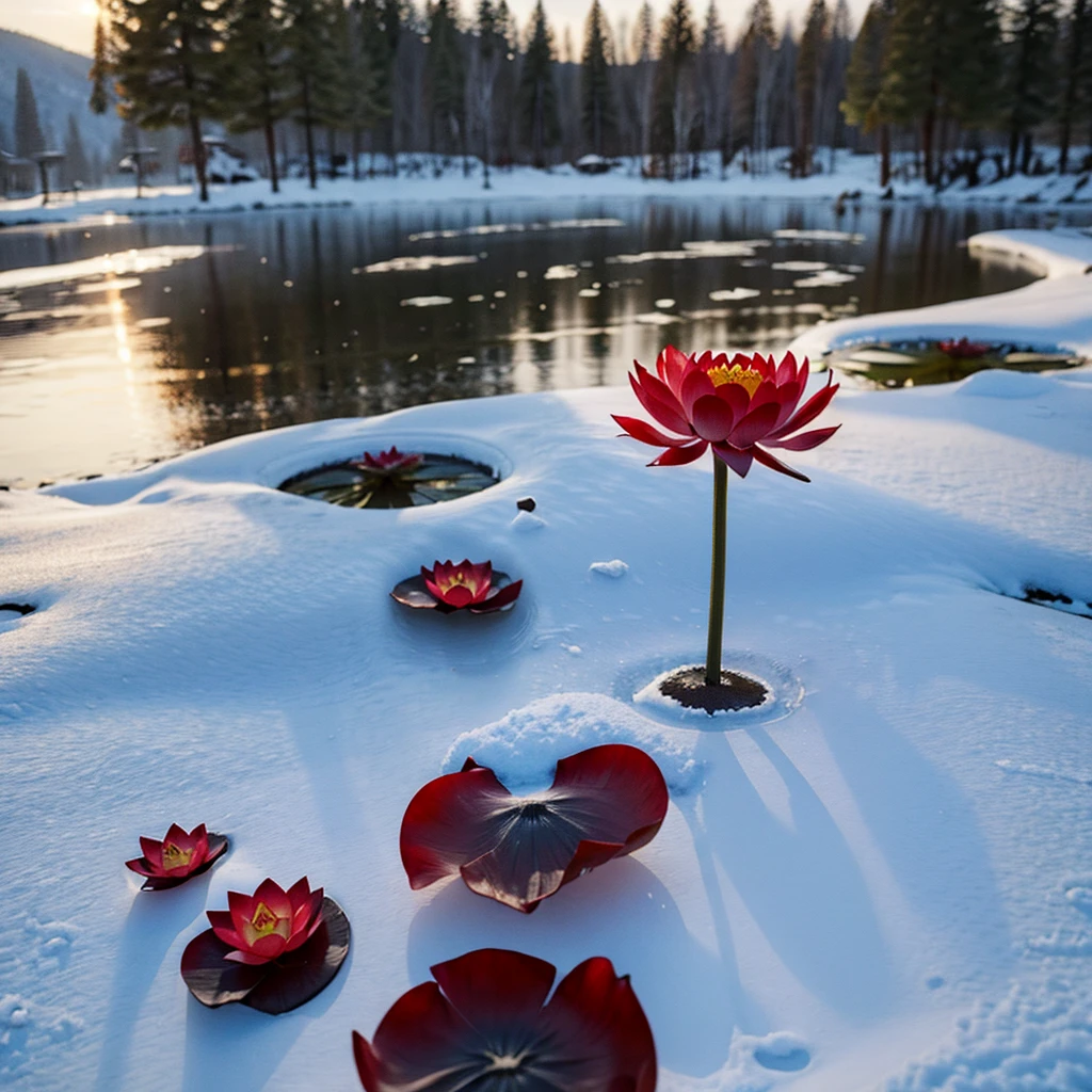 A lotus,Blood red lotus,Snow
