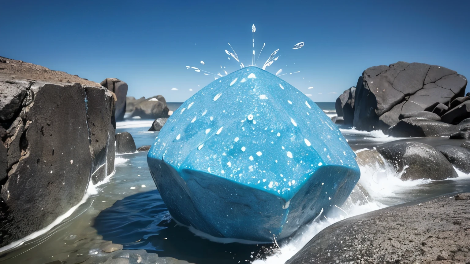 Generate an image that shows the flow of water through a porous rock. Represents the rock with a granular structure and uses arrows to show the movement of water from a high pressure area to a low pressure area."