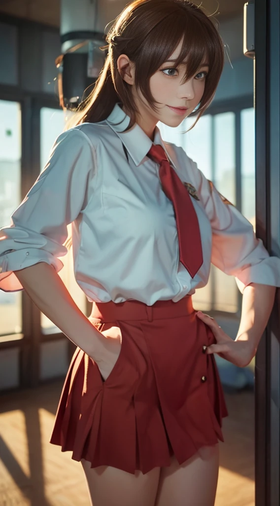 (Very detailedな CG Unity 8k 壁紙), (masterpiece), (highest quality), (Very detailed), (Best illustrations), turn around、(Best Shadow), (Absurd), Age 25, strong, Embarrassing, Sweat, vapor, The gaze of the viewer sees a female teacher with long hair, Brown Hair, White blouse, Black Skirt, Upturned eyes, Shining fluorescent lights, Full-length portrait of a person standing in a junior high school classroom.