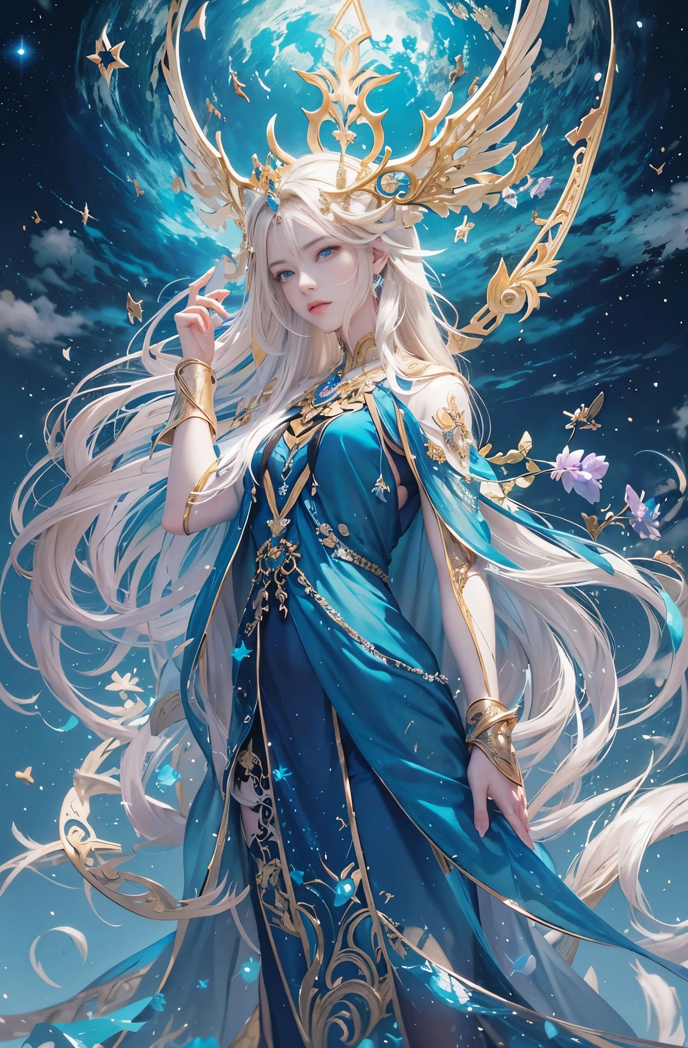 複雑でゴージャスなアニメCGIstyle, Very detailedなファンタジーキャラクター, Highly detailed digital art in 4K, Karol Bak Oud, Stellar Lumens、A long time ago、Across Time and Space, The beginning of the universe、placenta、The Foundation of Creation、Stardust、Alpha and Omega、mysteries of universe、silence、silence、Eternity is in the moment、Primordial Light、悠久の時を司るgoddess, Well-groomed beauty、Inherited intent, Memory of antiquity, Long platinum blonde hair, Tall and thin、decision、sacred, Solemn, Majestic, Coexistence of dignity and compassion, Noble, A dazzling flood of light, wear a navy blue dress, Beautiful digital art, 2. 5D CGI Anime Fantasy Artwork, goddess. Very detailed, 完璧なモデルstyle, Very beautiful and detailed, Beautiful and delicate blue eyes, Lostrun 8k, ロストストランドstyle, ロストストランドstyle, rossdraws Global Illumination, By Ignatius Zuloaga, Beeple and James Jean, Inspired by Ross Tran, ,サイバーパンクアートstyle, サイバーパンクホラーstyle, wonderfulデジタルイラスト, サイバーバンクstyle, Ultra-fine paintings by Yan J..., Artstation Contest Winner, Fantasy art, Karol Baak and Peter Morbach, Morbach&#39;の芸術的なstyle, Peter Morbach&#39;style, Peter Morbach Art Style, ピーター・モーバッハーstyle, detailed Fantasy art, 4K Fantasy art, By Jean Jay., Fantasy artstyle, 2. 5D CGI Anime Fantasy Artwork, epic Fantasy artstyle hd, 壮大なファンタジーデジタルアートstyle, 詳細なFantasy art, Detailed digital 2D fantasy art, Luan Jia and Artgerm, 8k Fantasy art, highest quality, The perfect angle, Perfect composition, Best Shot, Official Art, Cinematic Light, Figurative art, Beautiful and expressive paintings, Beautiful artwork illustration, wonderful, Cool Beauty, clear, Mysterious, highest quality, Official Art, Perfect composition,The perfect angle, Best Shot, women only, Sharp contours, pretty much beautiful face, Five-fingered hand, Close-up