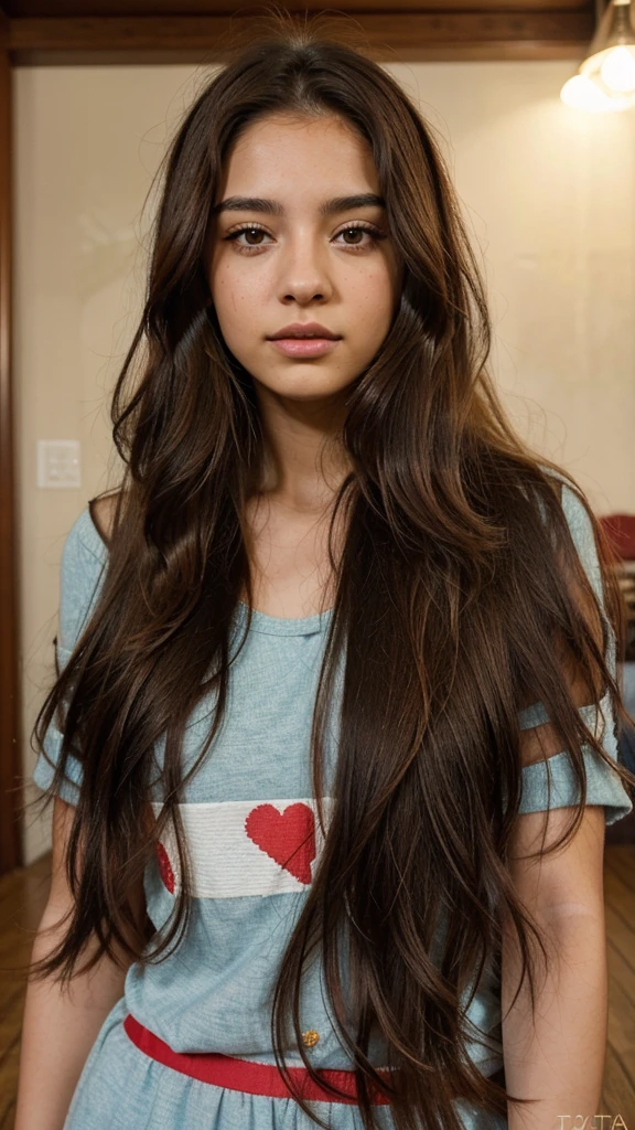 20 year old woman, atractiva, latina, ojos grandes color aceituna, long brown hair, labios delgados, nariz bonita, cara cuadrada, muy bonita, con apariencia femenina