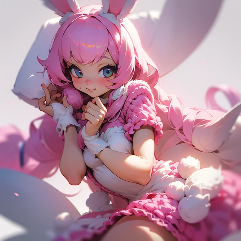Furry bunny girl making crochet, cute, pink, delicate
