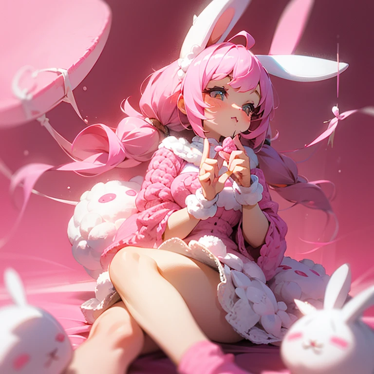 Furry bunny girl making crochet, cute, pink, delicate