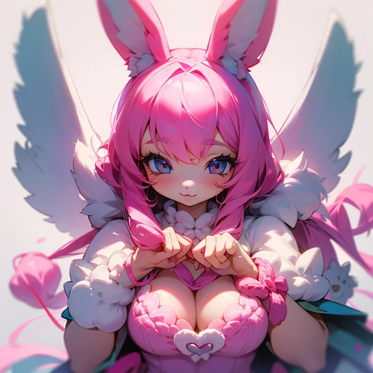 Furry bunny girl making crochet, cute, pink, delicate