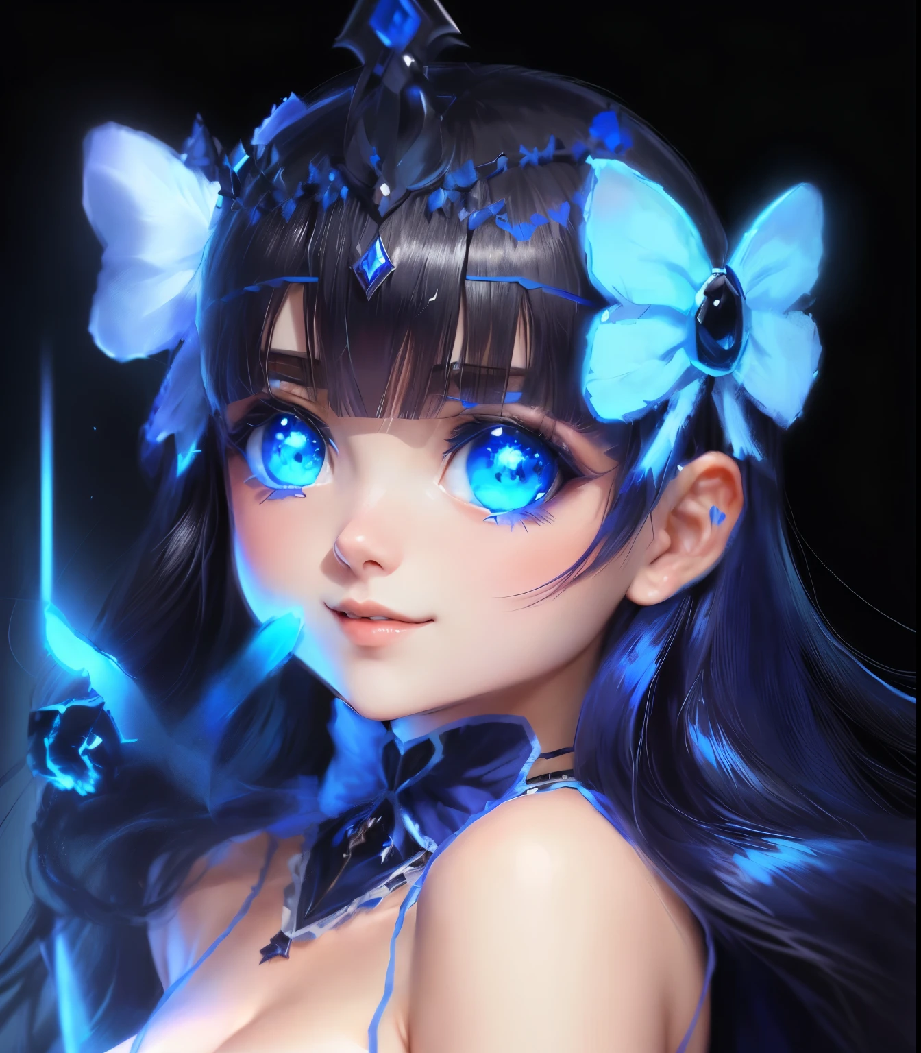 garota anime com cabelo azul e vestido azul fazendo sinal de paz, she has pale blue skin!!!, rem rezero, em estilo anime, estilo de anime fofo, retrato realista kawaii, no estilo anime, kawaii anime manga style, como personagem de anime, anime princess, rosto de garota de anime extremamente fofo, cara fofa de anime, com pele branca, blue tiara, hot