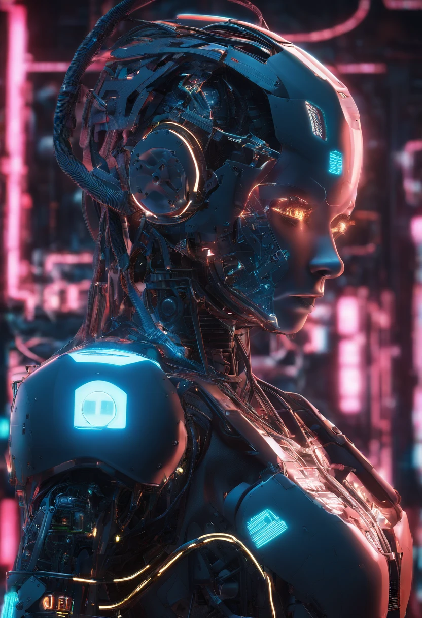 one-girl,humanoid robots,lamplight,Machinary,electrical wires,line