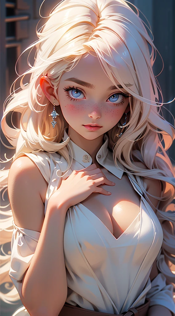 ((highest quality, High resolution,8K)), 1 girl, high school student, beautiful girl, ((white, curly hair:0.8)), (detailed face), (beautiful eyelashes, realistic eyes), (embarrassed, blush:1.3, ecstasy:1.5, , ((smooth texture:0.75, realistic texture:0.65)), medium breasts, perfect body, fully body,, nsfw no bib, topless, fully body