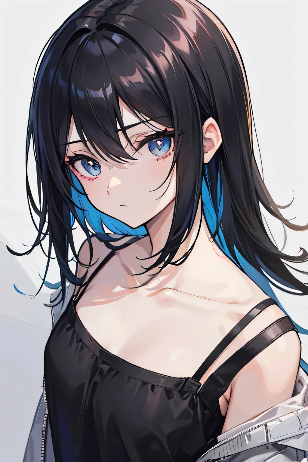 Anime girl with blue eyes and black hair in a black dress - SeaArt AI