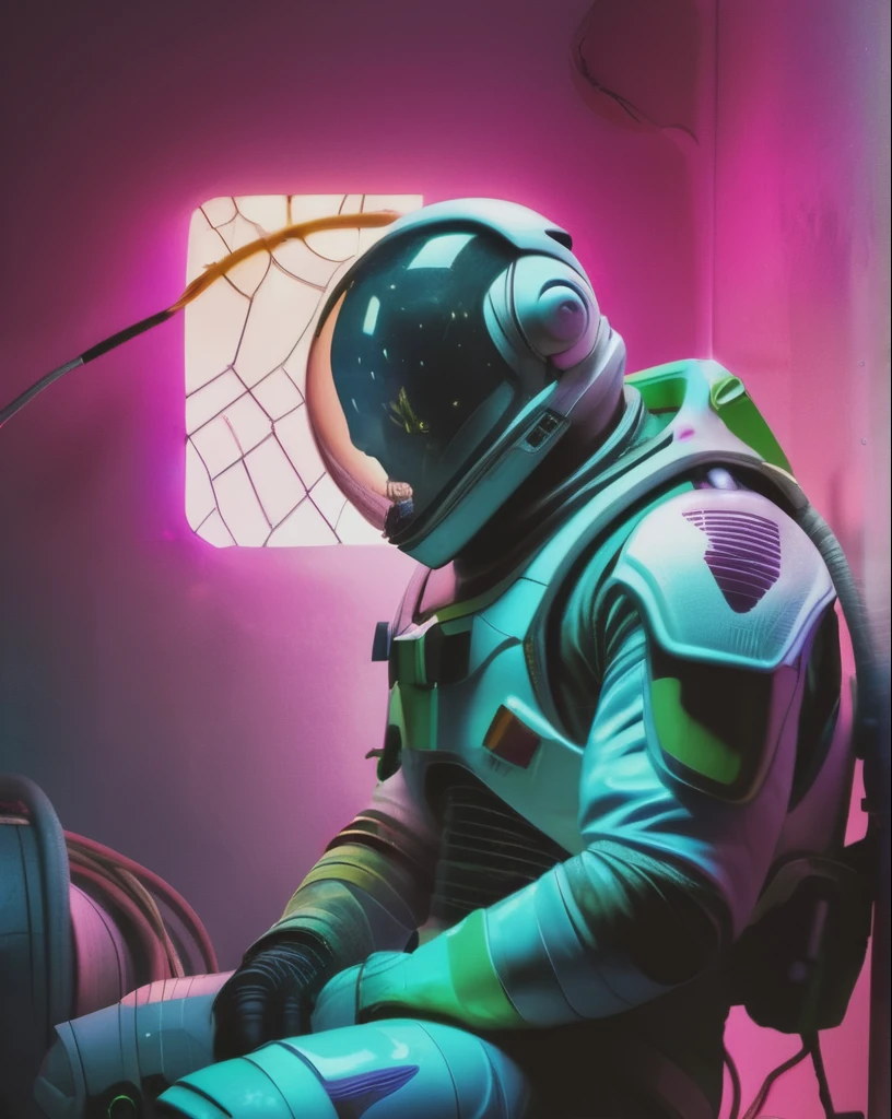 (masterpiece), , (Very detailed),  (Cinema Lighting),(Silicone skin texture), (Surreal), (photograph),
Cyberpunk Buzz Lightyear, A decadent, dystopian atmosphere, Neon Light, fog, dirty, cracked, A torn spacesuit with cables visible