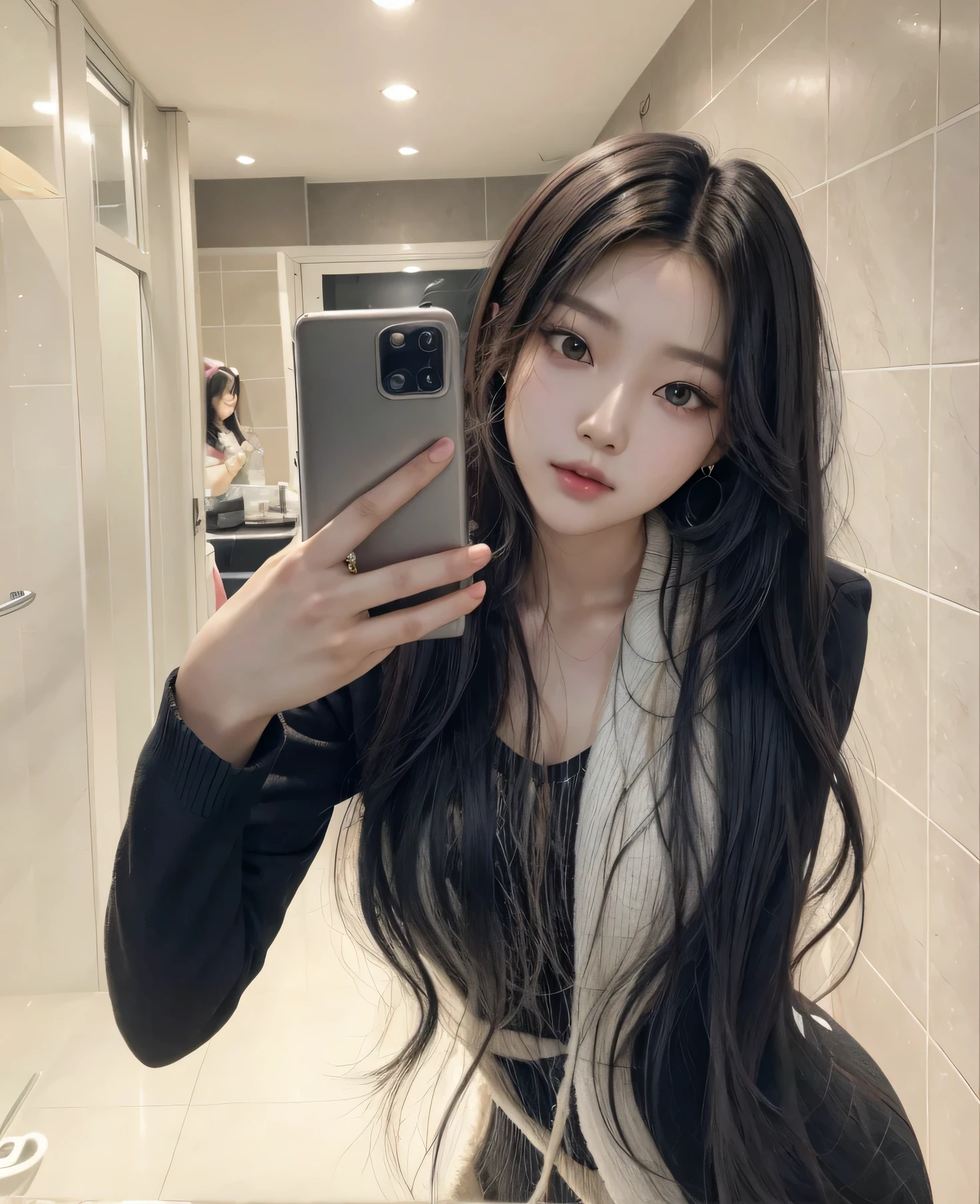 un primer plano de una mujer con cabello largo y negro con ropa negra, maquillaje coreano popular, maquillaje popular de Corea del Sur, jinyoung shin, jaeyeon nam, Retrato de Jossi de Blackpink, kim doyoung, Heonhwa Choe, kim taejin, parque roseanne de blackpink, ulzzang, Retrato de Kpop Idol, Hermosa joven coreana, Sun Yunjoo