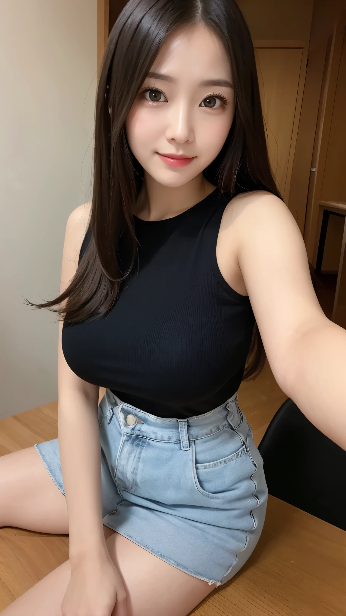 On the table、best quality、Photorealism、Finely、high resolution、8wallpaper、Perfect dynamic posture、Beautiful slender eyes and long hair、(Big plump 1.3)、casual sexy poRandom situations、Selfie Angle,Close Range,Looking at the camera,(Tight round neck black mesh lace shirt)、、Gentle smile、50 years old、(Perfect Eyes 1.3)、Mature aduuties、Japanese、