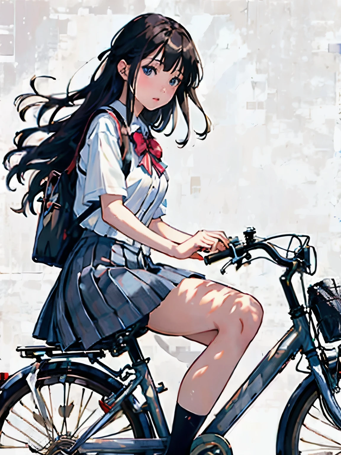 (masterpiece, highest quality:1.2), Reality、One girl riding a bicycle, alone、high school girl、uniform、(from the front)、Blank background、White background、