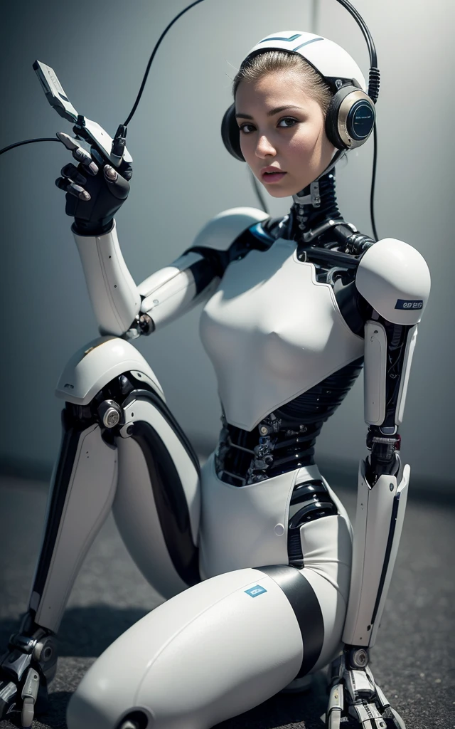 complex 3d render ultra detailed of a beautiful porcelain profile woman android face, (((Full body))), cyborg, robotic parts, 150 mm, beautiful studio soft light, rim light, vibrant details, luxurious cyberpunk, lace, hyperrealistic, anatomical, facial muscles, cable electric wires, microchip, elegant, beautiful background, octane render, H. R. Giger style, 8k, best quality, masterpiece, illustration, an extremely delicate and beautiful, extremely detailed ,CG ,unity ,wallpaper, (realistic, photo-realistic:1.37),Amazing, finely detail, masterpiece,best quality,official art, extremely detailed CG unity 8k wallpaper, absurdres, incredibly absurdres, robot, silver halmet, full body, sitting