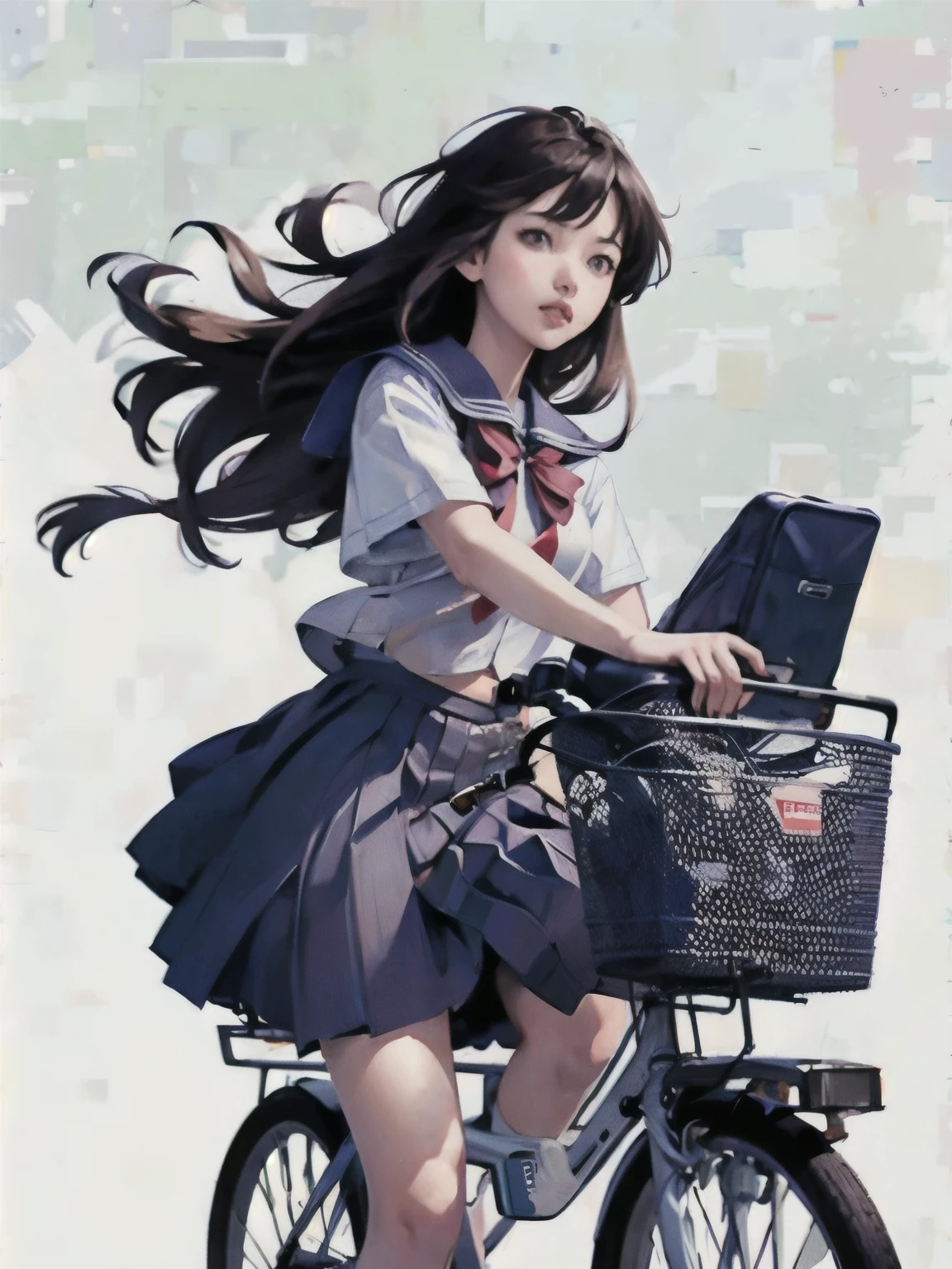 (masterpiece, highest quality:1.2), Reality、One girl riding a bicycle, alone、high school girl、uniform、(from the front)、Blank background、White background、