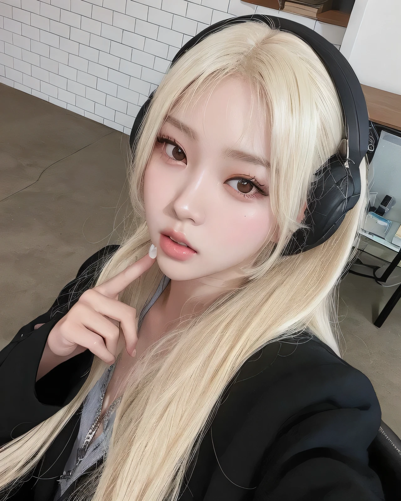 un primer plano de una mujer con cabello largo y rubio con ropa negra, maquillaje coreano popular, maquillaje popular de Corea del Sur, jinyoung shin, jaeyeon nam, Retrato de Jossi de Blackpink, kim doyoung, Heonhwa Choe, kim taejin, parque roseanne de blackpink, ulzzang, Retrato de Kpop Idol, Hermosa joven coreana, Sun Yunjoo 
