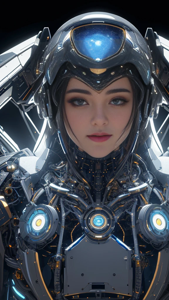 (best quality,4k,8k,highres,masterpiece:1.2),ultra-detailed,(realistic,photorealistic,photo-realistic:1.37),future-tech futuristic robot detailed,exquisite details,metallic skin texture,smooth surfaces reflecting icy light, intricate gears interlaced with electrical wiring forming the skeleton, shimmering lights resembling a soul, deep gaze with elegant posture, warm humanistic feel,portrait,sci-fi,metallic colors,studio lighting,high contrast