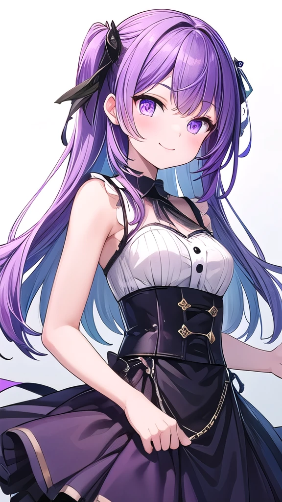 Best quality, High quality, cute girl, One, Beautiful purple hair, Beautiful purple eyes, A slight smile,