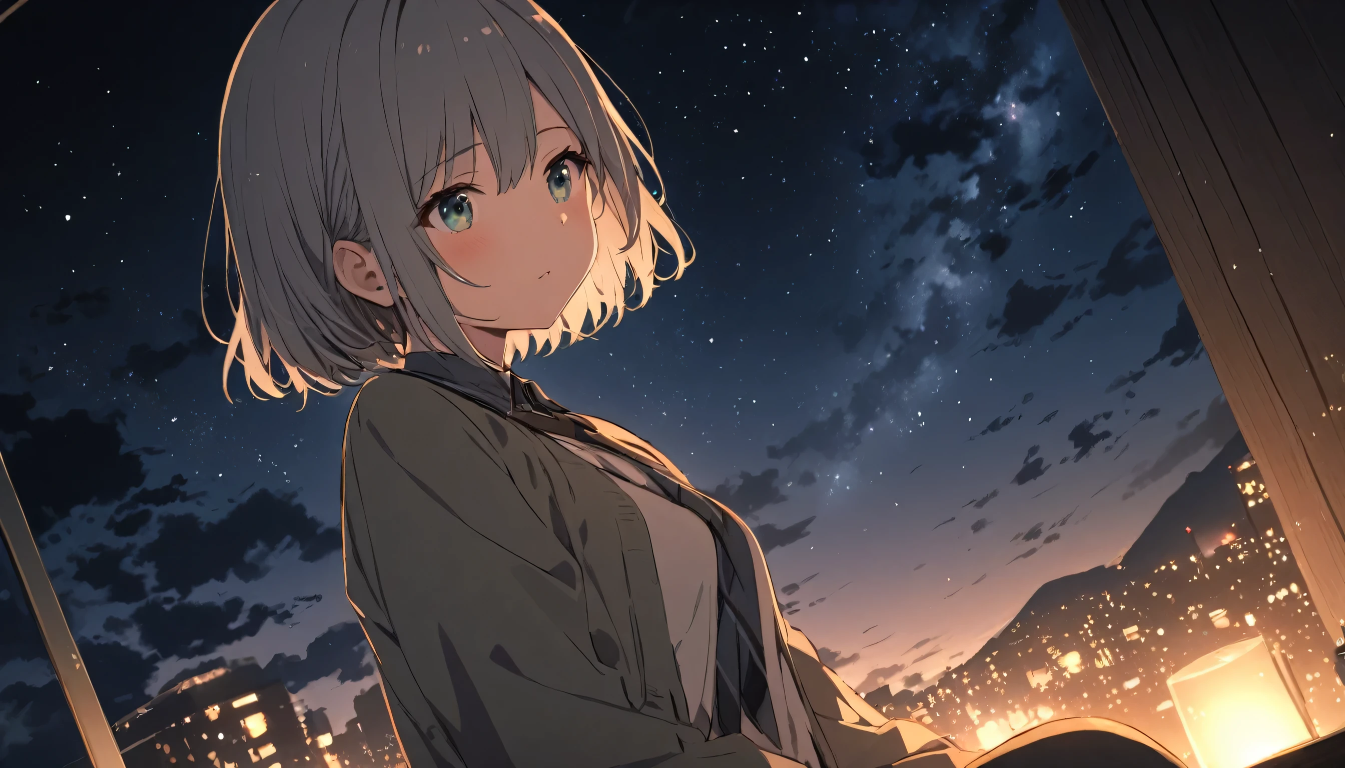 girl, 1 person,  night, Quiet