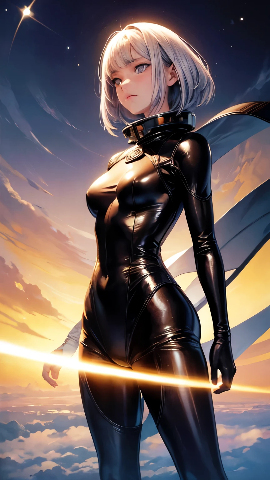 Johannes Gehrts, Peter Elson, Tony DiTerlizzi, Surrealism, mysterious, bizarre, fantastical, fantasy, Sci-fi, Japanese anime, Saturn's rings are a skating rink, a beautiful girl in a space suit glides dashingly, perfect voluminous body, a sense of dynamism, detailed masterpiece Hyper realistic sharp focus shy embarrassed blushing real poses coquettish