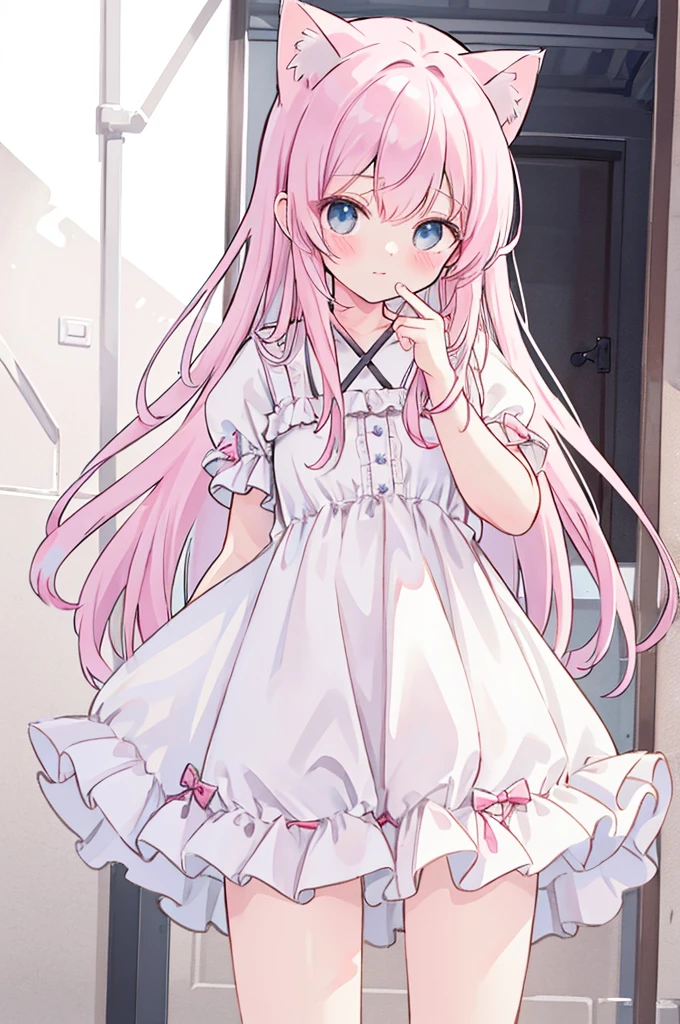 Ridiculous solution, Extremely detailed, (Best quality illustrations), 8K, Ultra-high resolution, cowgirl shot, Simple background, Cat ear、Shy、Embarrassing、viewer's perspective、Kamiaki、Upper part of the body、((1 Girl、exist))A straw hat、A、brown hair、waving hands、Wave to the audience、((((8K、))))、look back at past、Turn your back、Rear view、(viewer's perspective)