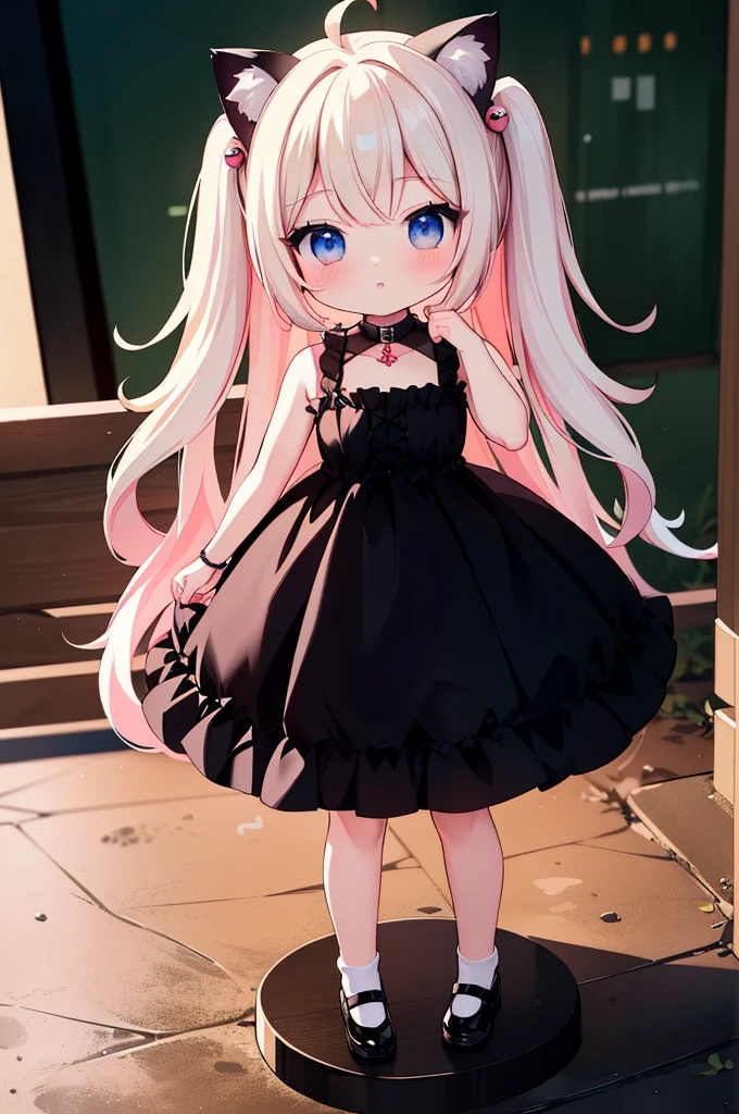((best quality)), ((masterpiece)),1 girl, anime manga girl, Body Type,Very short,black hair,a black skirt,Cat ears,Intense expression