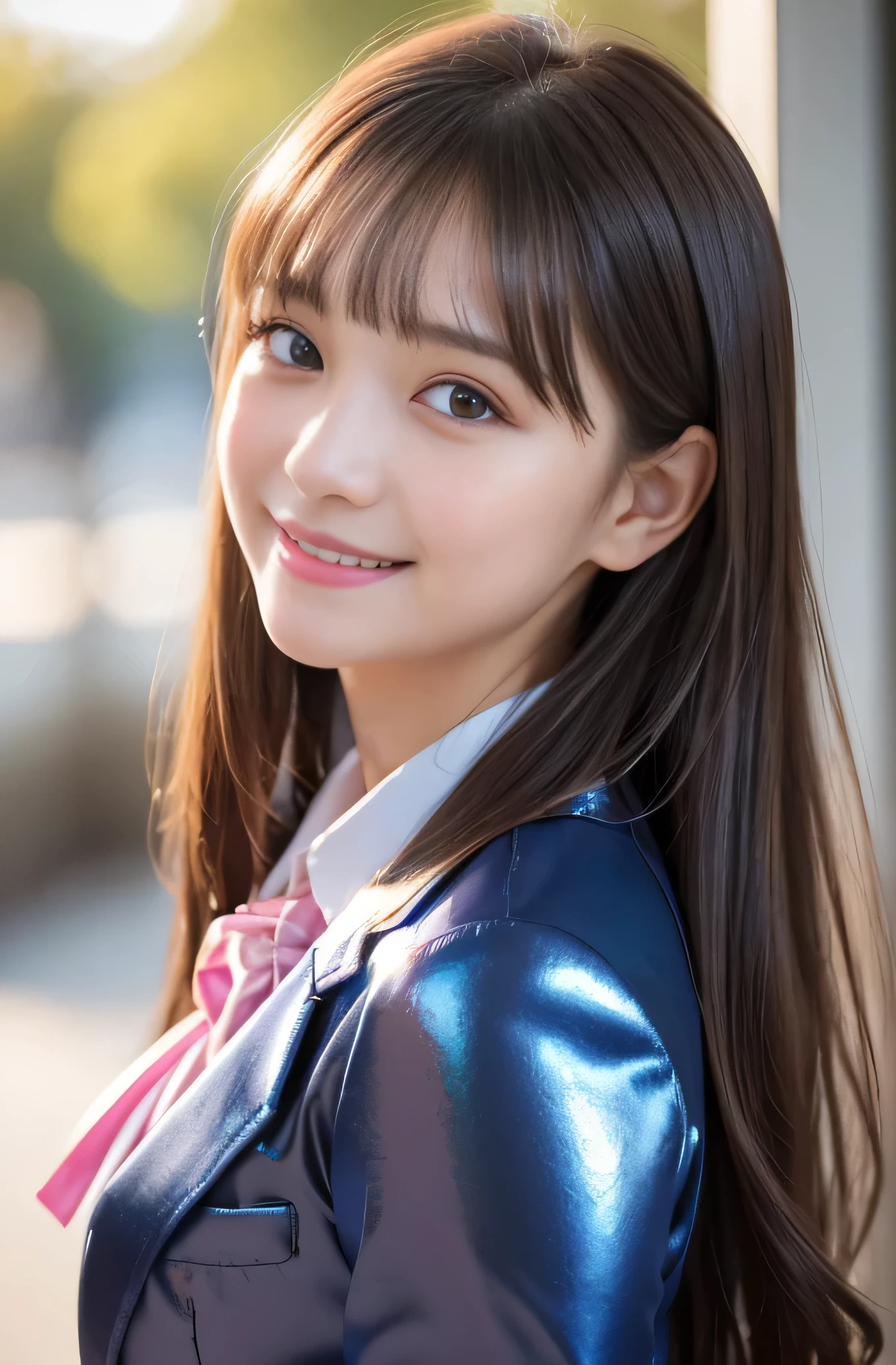 Angelic Very pretty cute young girl,
very beautiful girl,
(V-line jaw),
Beautiful detailed brown eyes,
small straight nose,
Detailed double eyelids,
(Large eyes:1.3),
Long straight brown hair,
see-through bangs,
beautiful detailed face and eyes,
smiling,
BREAK
(super shiny metallic dark blue blazer:1.3),metallic pearl white school blouse,(shiny metallic bright red neck ribbon tie:1.2),(super shiny metallic pink pleated skirt :1.5),(school uniform with super reflective surfaces:1.5),
(Very beautiful cute girl:1.2),
Very pretty cute young girl,
V-line jaw,
Beautiful detailed eyes,
very beautiful girl,
Detailed double eyelids,
(Large eyes:1.3),
Long straight brown hair,
see-through bangs,
beautiful detailed face and eyes,
smiling,
break
(Very beautiful cute girl, Beautiful detailed eyes, Detailed double eyelids:1.3),
(Soft Saturation: 1.3),
(Fair skin: 1.4),
(Large eyes:1.4),
break
Very beautiful cute girl,
Sharp Focus,
brown hair,
Very beautiful cute girl,
Raw photo,
High resolution,
perfect detail,
Professional Photography, Professional Lighting,
strong lighting,
break
(smile:1.6),(5 yo:1.3)