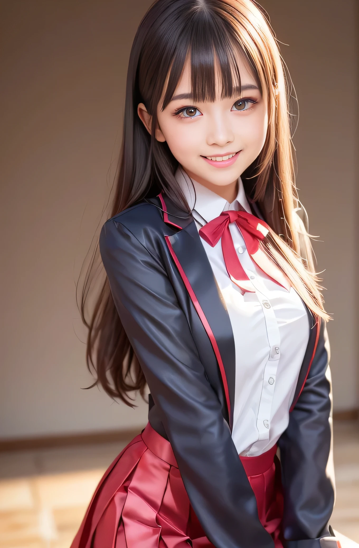 Angelic Very pretty cute young girl,
very beautiful girl,
(V-line jaw),
Beautiful detailed brown eyes,
small straight nose,
Detailed double eyelids,
(Large eyes:1.3),
Long straight brown hair,
see-through bangs,
beautiful detailed face and eyes,
smiling,
BREAK
(super shiny metallic dark red blazer:1.3),metallic pearl white school blouse,(shiny metallic bright red neck ribbon tie:1.2),(super shiny metallic dark blue pleated skirt :1.5),(school uniform with super reflective surfaces:1.5),
(Very beautiful cute girl:1.2),
Very pretty cute young girl,
V-line jaw,
Beautiful detailed eyes,
very beautiful girl,
Detailed double eyelids,
(Large eyes:1.3),
Long straight brown hair,
see-through bangs,
beautiful detailed face and eyes,
smiling,
break
(Very beautiful cute girl, Beautiful detailed eyes, Detailed double eyelids:1.3),
(Soft Saturation: 1.3),
(Fair skin: 1.4),
(Large eyes:1.4),
break
Very beautiful cute girl,
Sharp Focus,
brown hair,
Very beautiful cute girl,
Raw photo,
High resolution,
perfect detail,
Professional Photography, Professional Lighting,
strong lighting,
break
(smile:1.6),(5 yo:1.3)