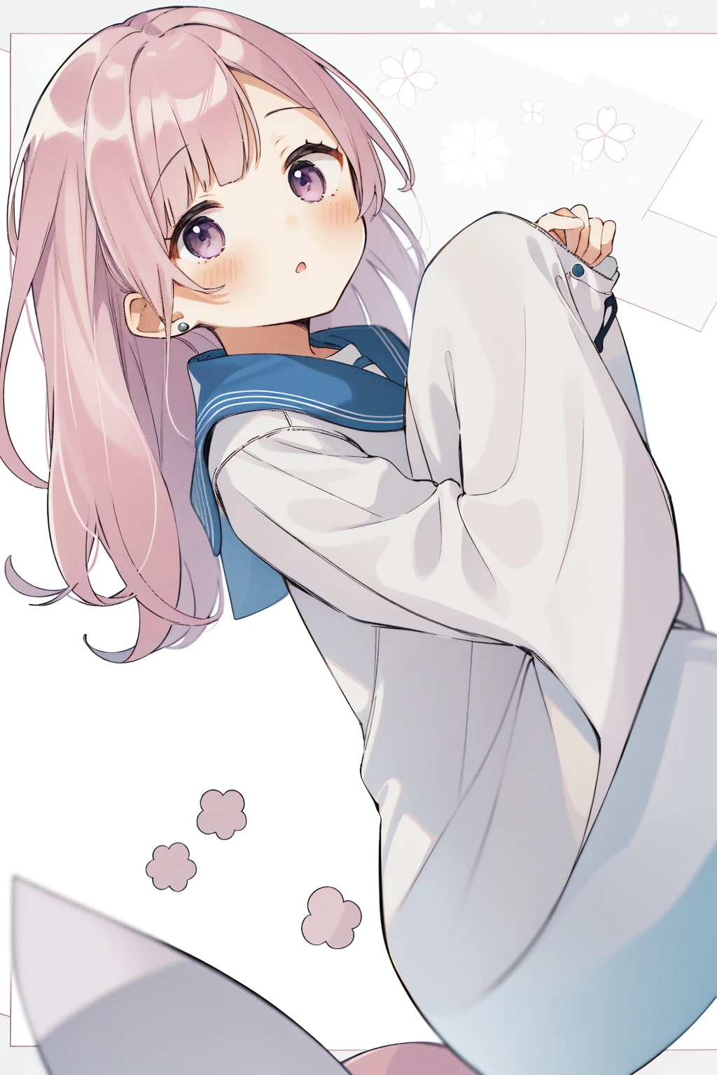 1 Girl, solo, blush, Pink Hair, Double tail, Setofuku, Floral Background,