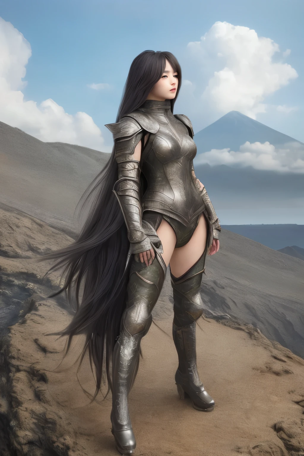 (Ultra-High Quality: 4k, 8k, Masterpiece: 1.2), (Realistic, Photorealistic, Photo-Realistic: 1.37), Extremely Detailed, 1 Character, Powerful Anime Girl, Intricately Detailed Lizard Scale Armor, Compact and Sensual Armor, Long Boots Scaled Like a Lizard, Volcanic Landscape, Wild, Embarrassed Expression,

 Detailed to the Point of Perfection, Volcanic Ash Covered Skin, Long Luscious Hair Trapped in the Wind, Majestic and Lithe Frame, Long Lashes, Eyes