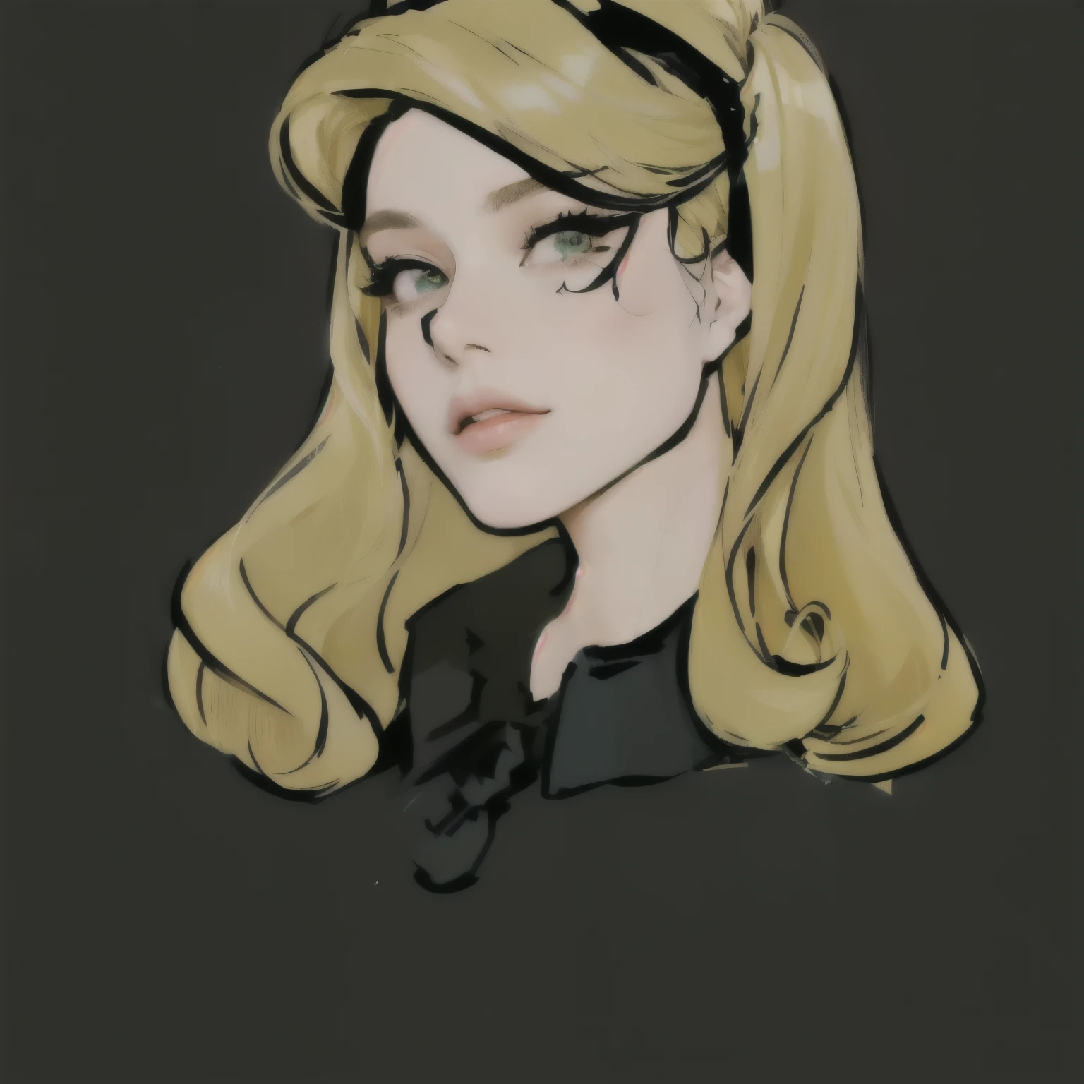 Cartoon closeup shot of a blonde woman, black canary, rough art style, Beauvot Art Style, Painted in the style of Marc Arian, Drawn in black style, Color drawing, Big blonde hair, big eyes, Kitagawa Marin Fan Art, gwen stacy, Cartoon shading art style, Half-length portrait