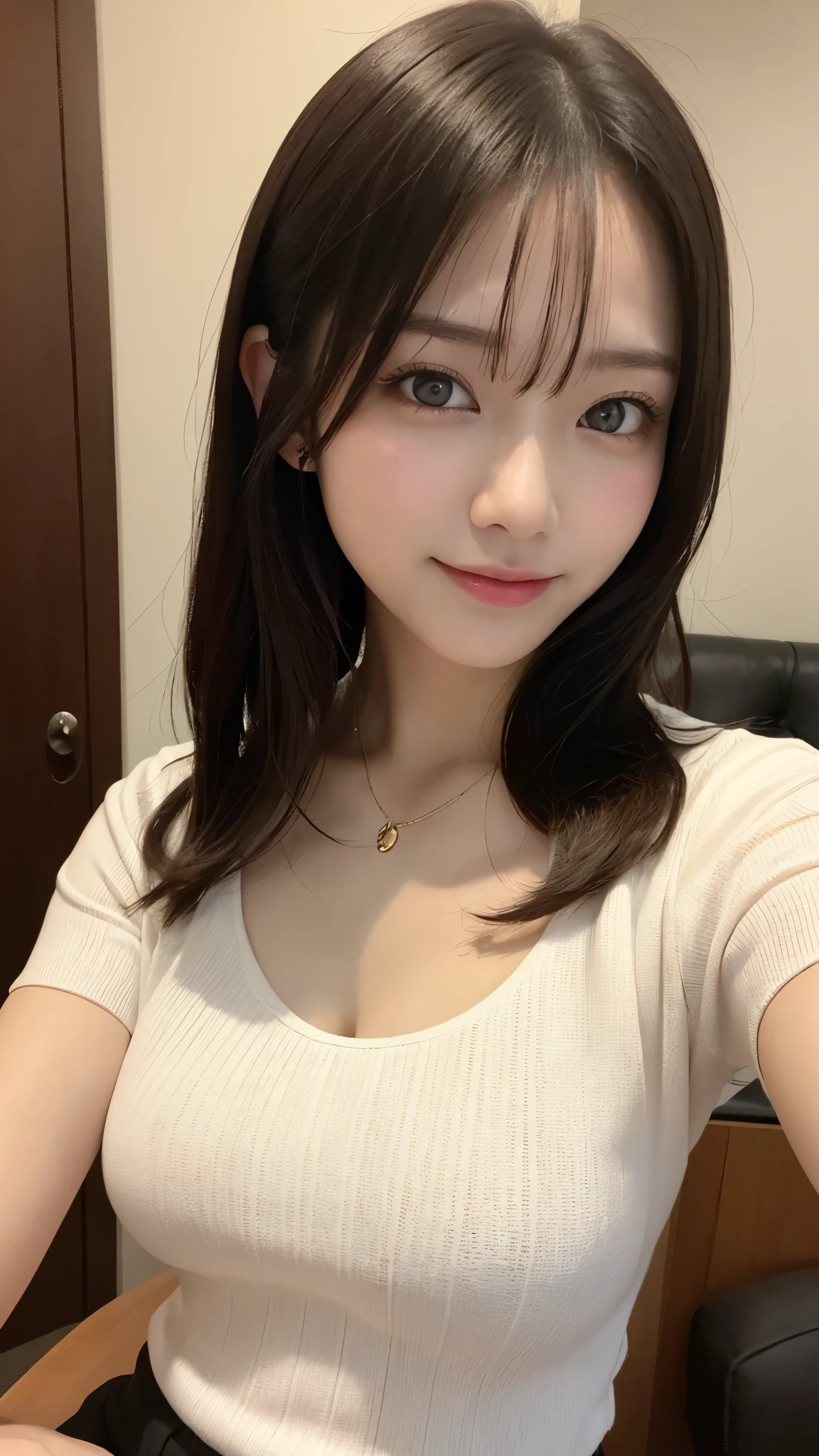 On the table、best quality、Photorealism、Finely、high resolution、8wallpaper、Perfect dynamic posture、Beautiful slender eyes and long hair、(Big plump breasts 1.3)、casual sexy pose、Random situations、Selfie Angle,Close Range,Looking at the camera,(Tight round neck black mesh lace shirt)、、Gentle smile、50 years old、(Perfect Eyes 1.3)、Mature adult beauties、Japanese、