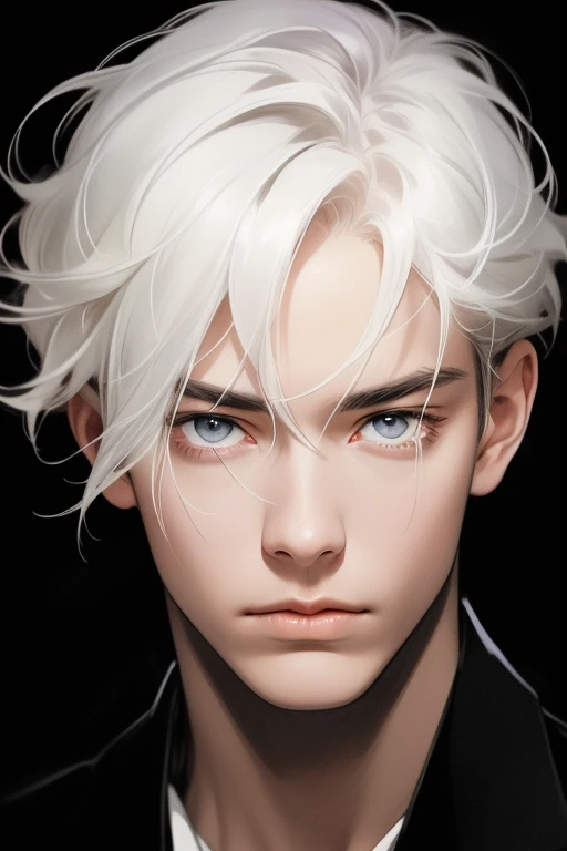 masterpiece, highest quality, realistic, 1 man, male focus, mature, tall and muscular, good looking, long eyes, portrait, highly detailed face, platinum hair, (short hair)