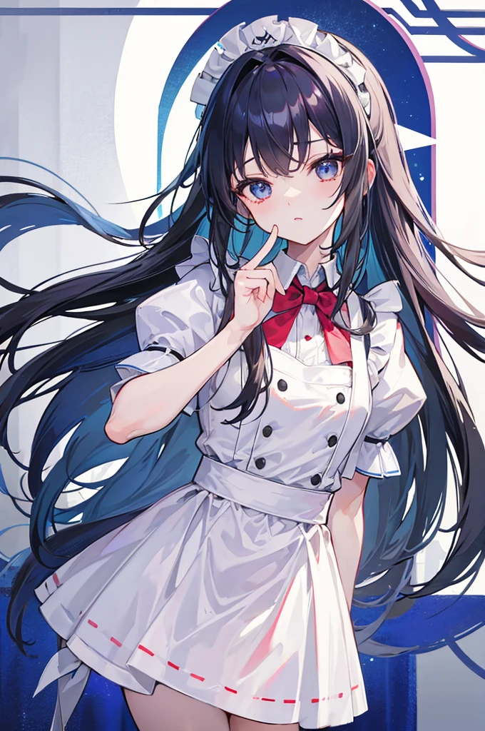 The best quality,long hair,whole body,검straight face머리카락,maid uniform,I'm closing my eyes,straight face,Hands clasped together politely,Mansion Background