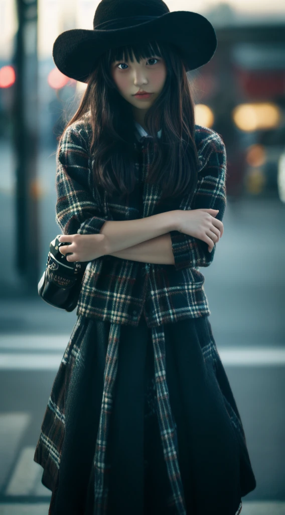 One girl, alone, photograph, Portrait of a girl by Lei Anami, Bokeh, Realistic, Absurd, detailed,