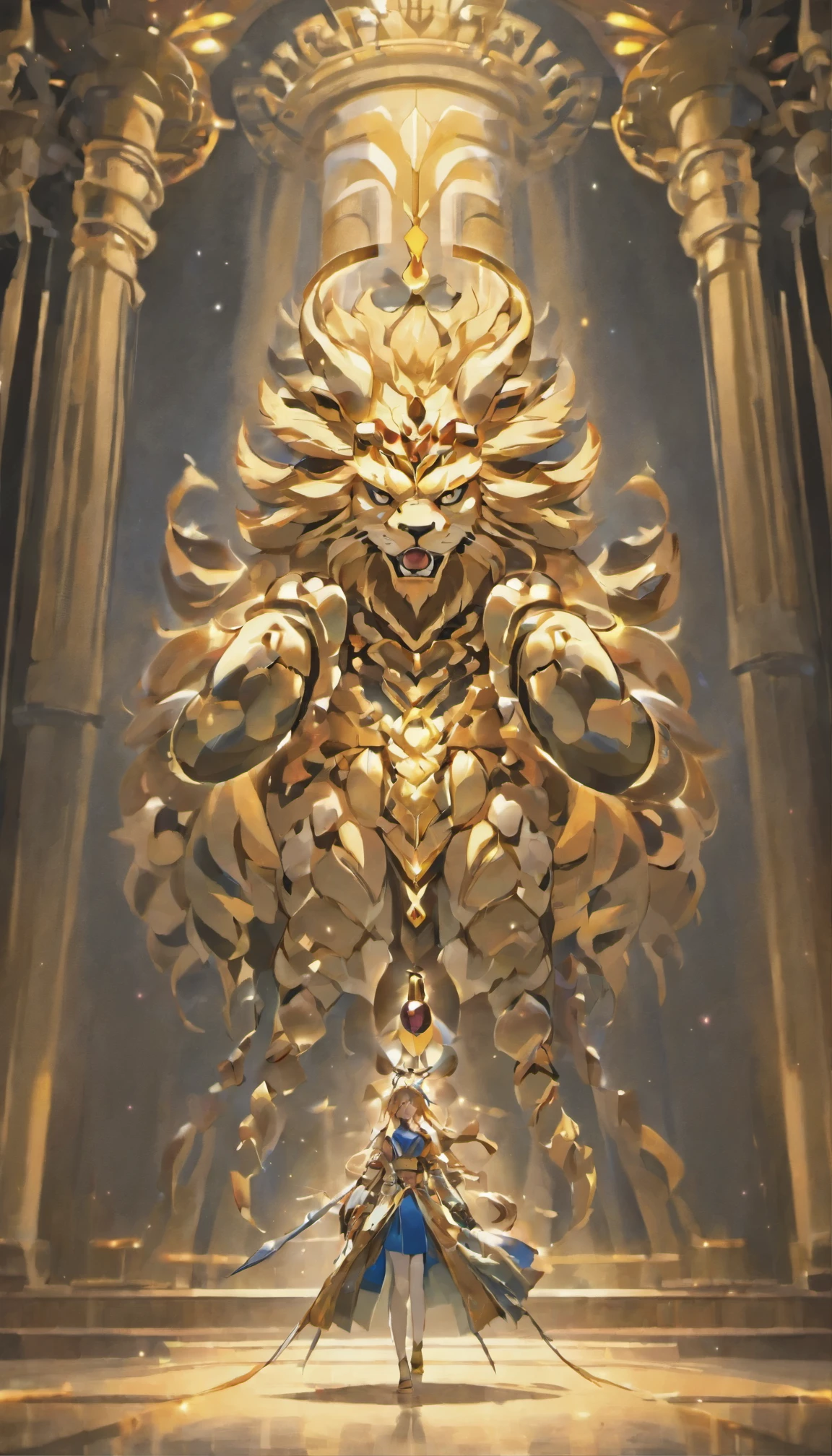 (masterpiece、8K)The majestic silhouette of a lion、The magnificent throne room in golden splendor々and posing。 この息を呑むようなmasterpieceは、Showcasing highly detailed representation of every muscle and mane tuft。An impressive hall of lions々The eyes are、Radiates wisdom and royal pride。It exudes an aura of strength and elegance.。 このmasterpieceは、A true testament to his skill.、Incredible。In perfect 8K resolution、It&#39;s a sight to be savoured.。 (Artist Credits)Artist_Name1、Artist_Name2、Artist_Name3 - Masters of
