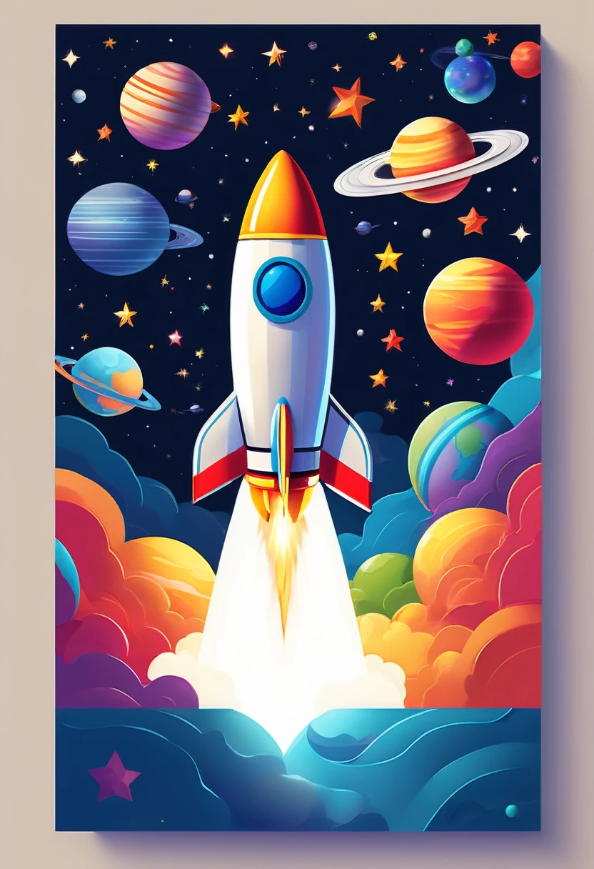 Vector illustration:vector illustration,toy story,Buzz Lightyear traveling through space,POP outer space background,rocket,stars and planets,cartoon,Highest quality,masterpiece, Adobe Illustrator,draw with thick lines,,cute,pop,,Cast colorful spells,Nice background image,masterpiece,最高masterpiece,Light and shadow,Draw carefully,,Bright colors,Fantasy,Fancy,rendering,Magical Elements,BREAK,Buzz Lightyear,Anatomically correct,Very detailed,Incredibly absurd