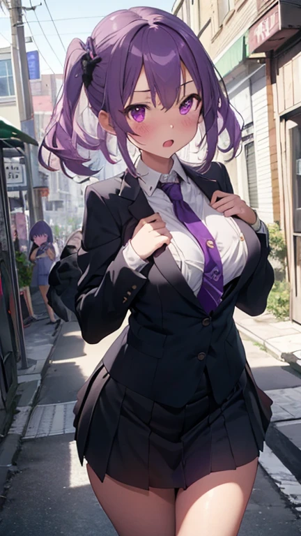 mastute piece,Best Quality,insanely detailed,8k cg,nsfw,
(shoot upper body:1.3),
(1girls:1.3),standing,looking at viewr,body in front,both arms behind back,(teacher:1.3、business suit),(bare breasts:1.4),(bare nipples:1.4),
BREAK,
blush,shy,(ecstasy face),(trembling:1.2),BREAK,(light purple hair:1.3),
BREAK,
perfect breasts,perfect teats,(open mouth:0.9),(large breasts:1.2),light-brown-skin,
(city)、