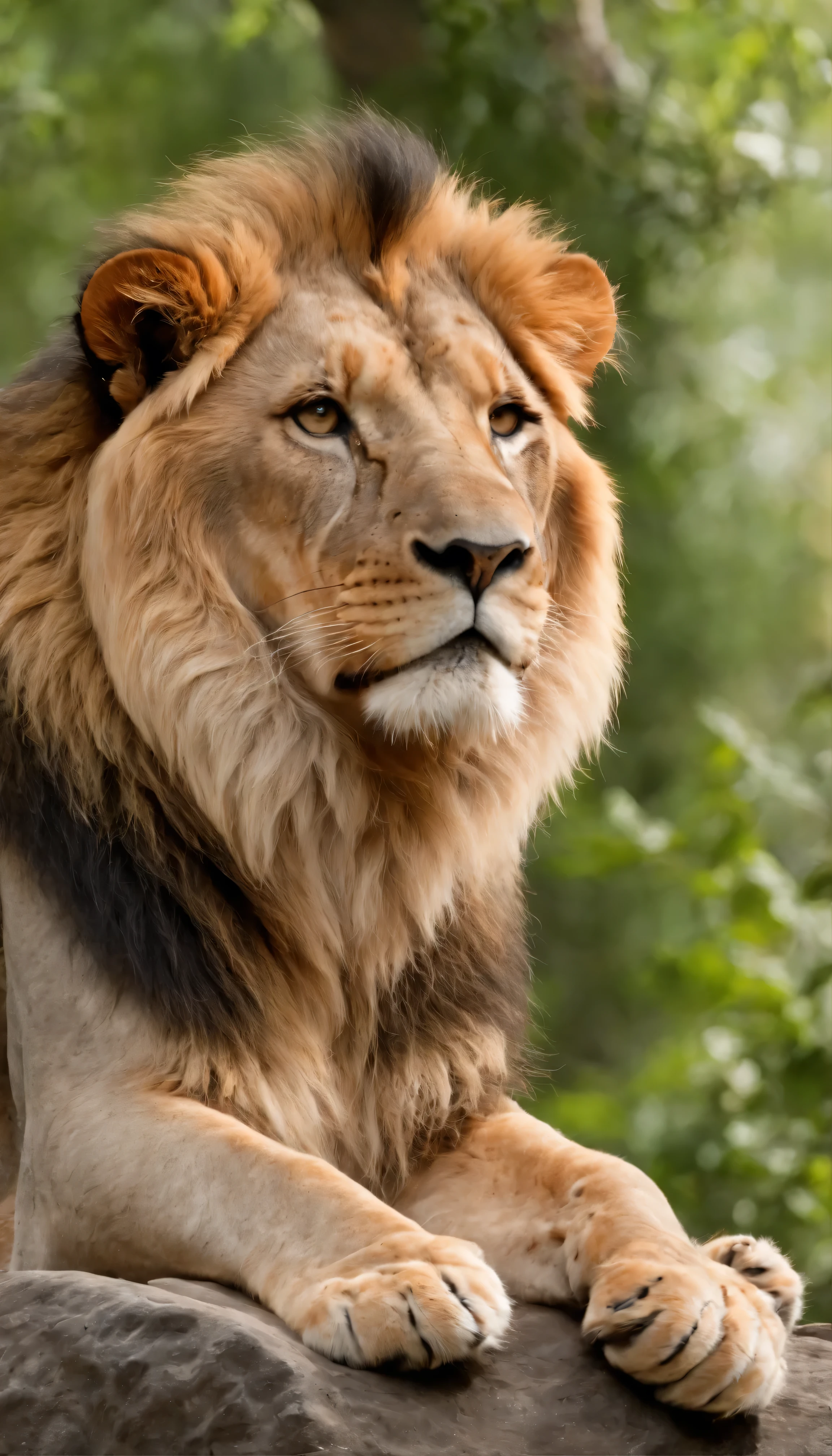 This exquisite and breathtaking masterpiece、Showcasing the stunning beauty of the majestic lion in all its grandeur。With high-definition artwork、Incredibly detailed depiction of the large, elegant canines typical of large lions、Each shaggy hair is meticulously drawn.。The lion's expressive eyes、As if to convey the loving spirit of the Supreme King of the Jungle.、Captivating the viewer、Shining with warmth and serenity。This extraordinary work is、A testament to artistic talent and dedication.。 This modern masterpiece、Rendered in the highest quality and 8K resolution、It's worth marveling at。(Artist Credits)
