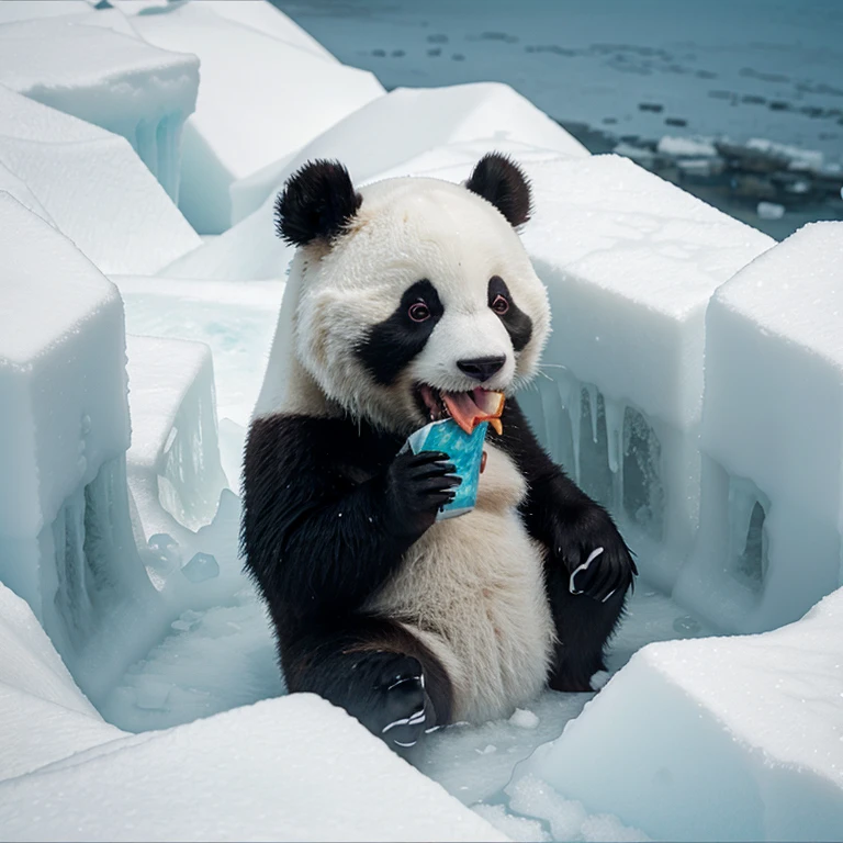 Panda cartoon eating ice