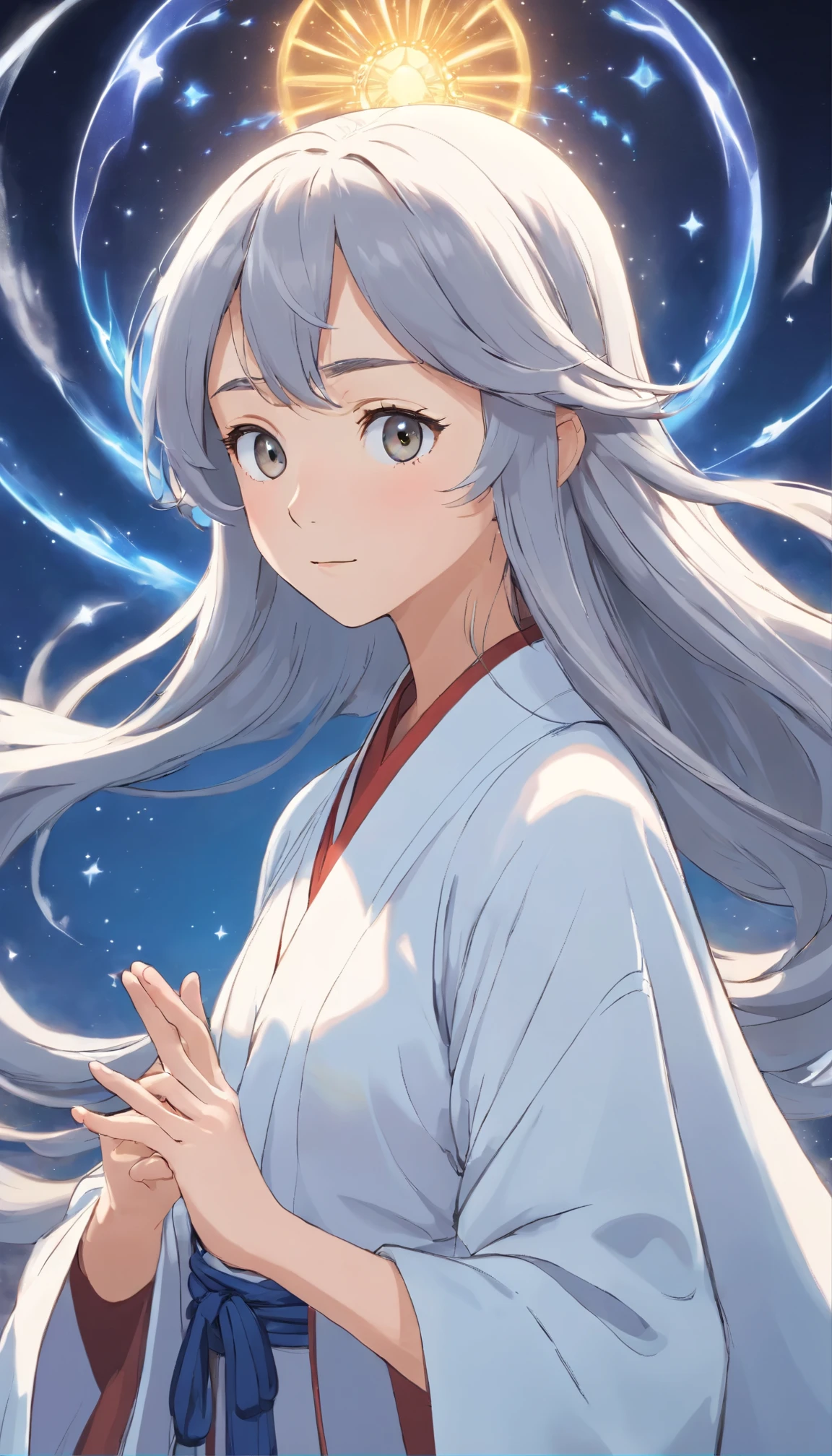 masterpiece、peerless、single、1 person、Beauty、like々Young teenager、Elven Wizard、slim、Elegance、Long silver hair、Swirling grey pupils、Luminous floating sphere、White silk robe、Detailed robe、Relaxing in solitude、Desert detailed background。The wizard in his intricate white robe、It has emerged as a timeless symbol of power.、Long silver hairを優雅に流し、It frames the distinctive symmetrical lines of the face.。Grey pupils sparkling with ancient wisdom、It seems to be dancing, shimmering in the light。