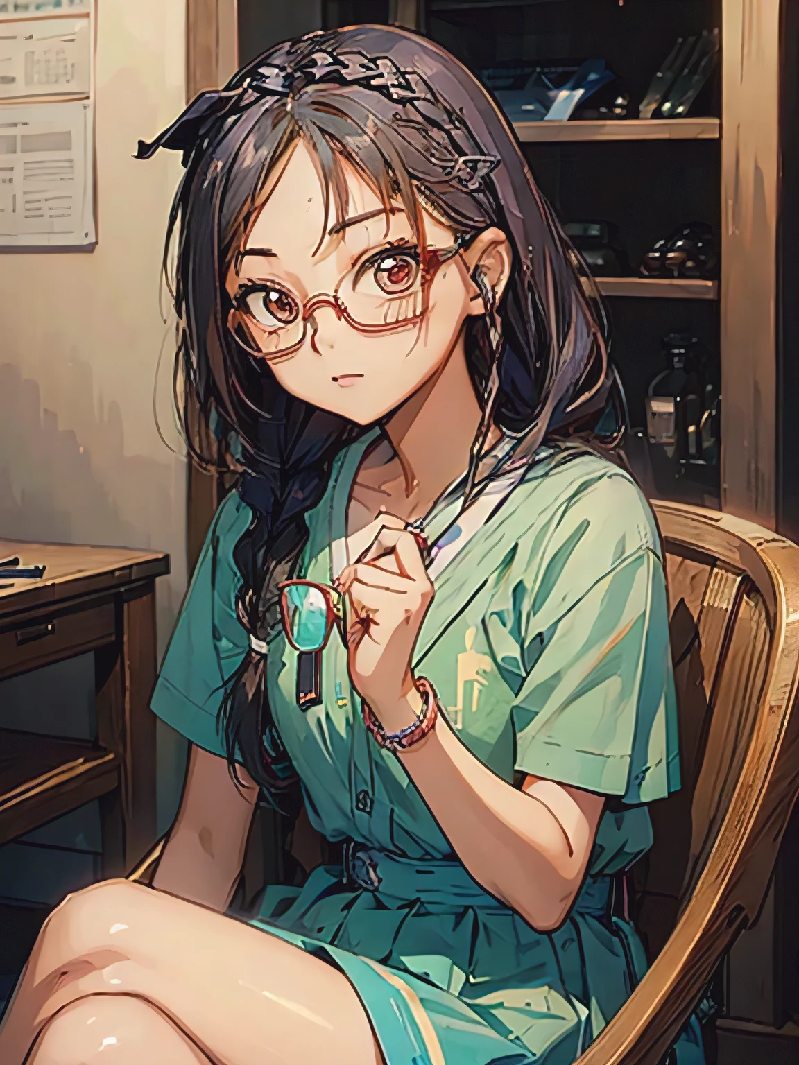 ((( character : ager : Tzuyu : nerd : fit body : braided hair : glasses :  : sitting  )))