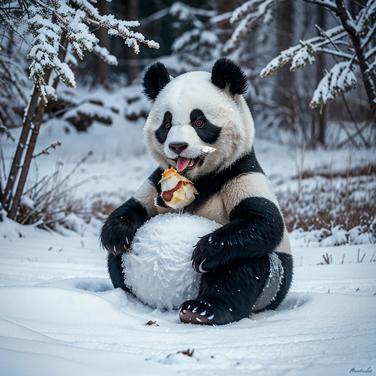 Panda cartoon eating frost